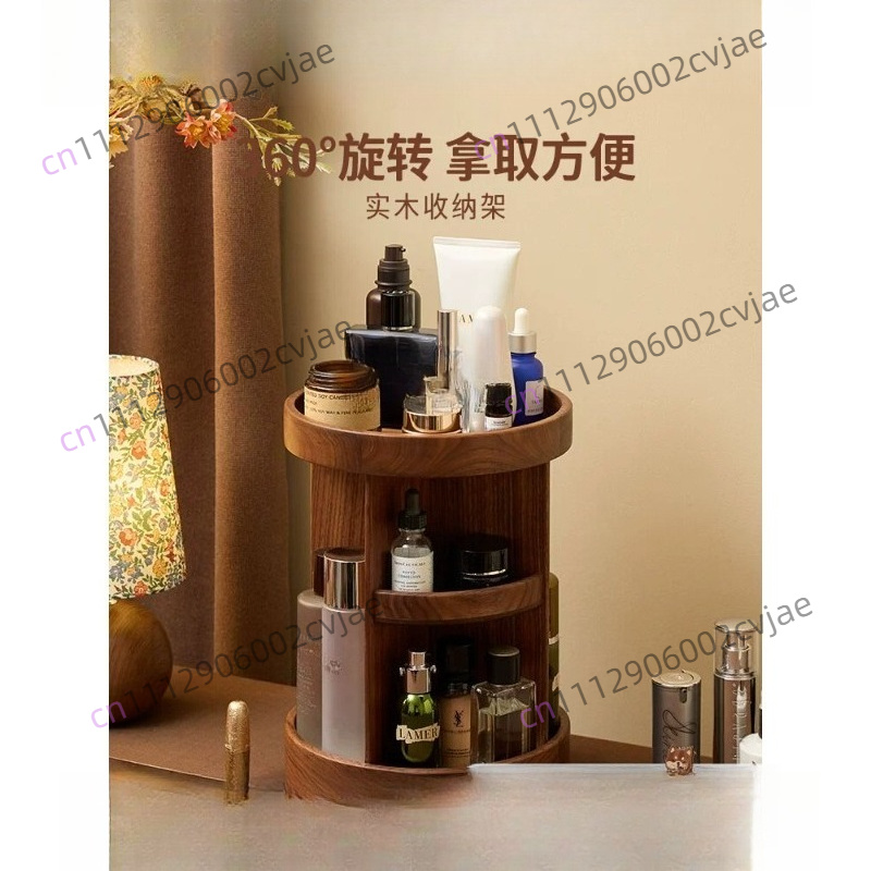 Luxury Skin Care - กล่องเก็บเครื่องสำอางไม้เนื้อแข็งแบบหมุนได้ โต๊ะเครื่องแป้งหรูหรา ระดับไฮเอนด์ พร้อมชั้นวางน้ำหอมและผลิตภัณฑ์บำรุงผิว